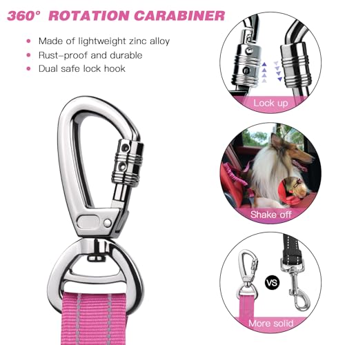 Dog Seat Belt for Car (Set Black+Hotpink)