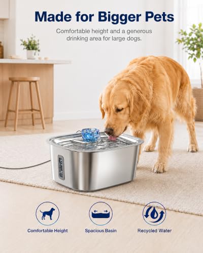 2.4 Gallon Stainless Steel Dog Water Fountain for Large Dogs