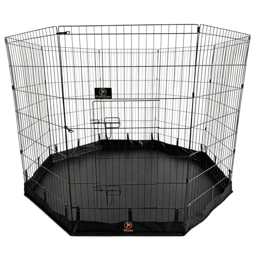 Puppy Playpen with Bottom Pad and Door (Black / Large Pen: 42-Inch High)