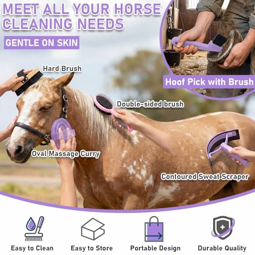 9 Pcs Horse Grooming Kit Tack Room Supplies (Classic / Purple)
