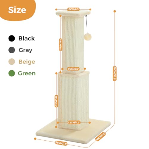 Cat Scratching Post 32” Tall Square Cat Scratcher (Beige)