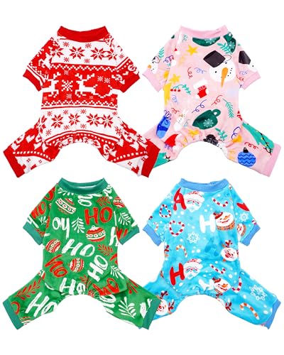 4 Pack Christmas Velvet Dog Pajamas for Large Dogs (X-Large)
