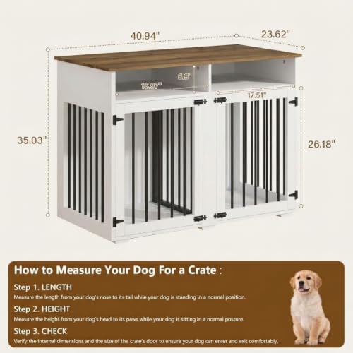 Furniture Dog Crate for 2 Dogs (White / 40.9"L x 23.6"W x 35.0"H)
