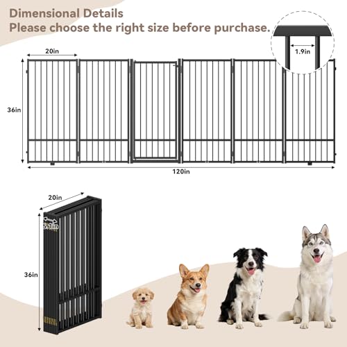 Full Metal Freestanding Dog Gate with Door (【6 Panels】120"W*36H" / Black)