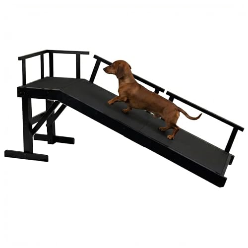 61" Dog Ramp for Bed with Rest Platform & Glow Strips (Black / 61"L x 20"H x 15.7"W)