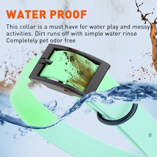 Biothane Waterproof Dog Collar Strong Coated Nylon Webbing with Black Hardware Odor (W1" x L22"-25" / Sea Foam Green)