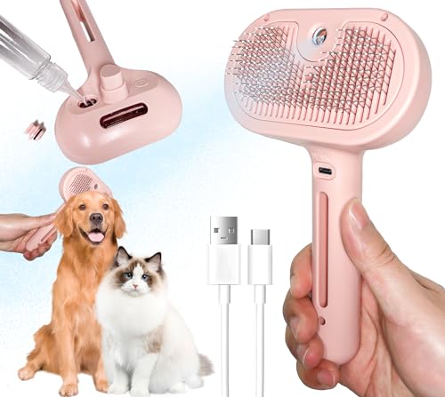 Self Cleaning Spray Cat Brush for Shedding (pink)