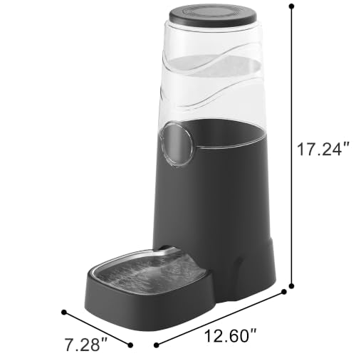 8L Automatic Dog Water Dispenser with Stainless Steel Feeder Bowl (Black)