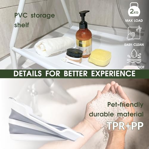 2-in-1 Dog Bathtub & Washing Station, Elevated Collapsible Bathtub with Drainhole & Storage Rack, Foldable Portable Indoor/Outdoor Pet Bathing & Grooming for Small Dogs Cats (Bathtub w Station)