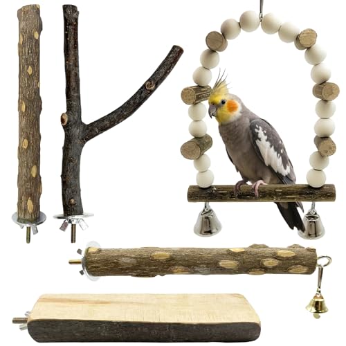 5Pcs Natural Wooden Bird Perch Set (Brown / 5PCS-A)