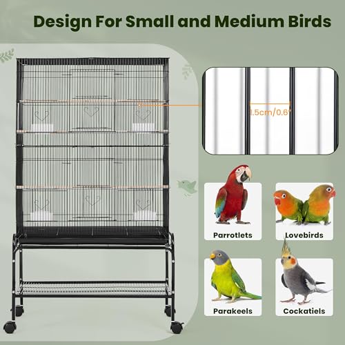 53 Inch Bird Cage with Rolling Stand for Parakeets Cockatiels