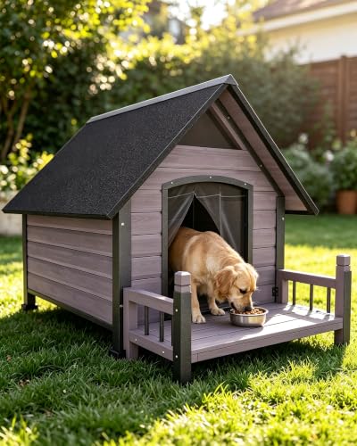Dog House Outdoor Indoor Insulated Heated Dog Kennel for Small Medium Large Dog Natural Wood with Raised Feet