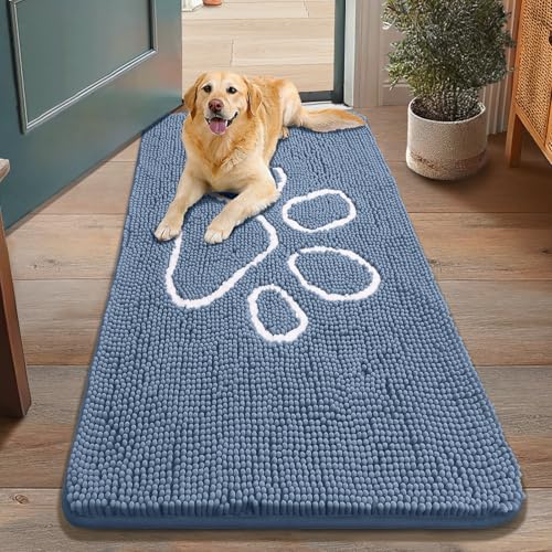 Dog Door Mat for Muddy Paws (48"X30" / Airy Blue and White)