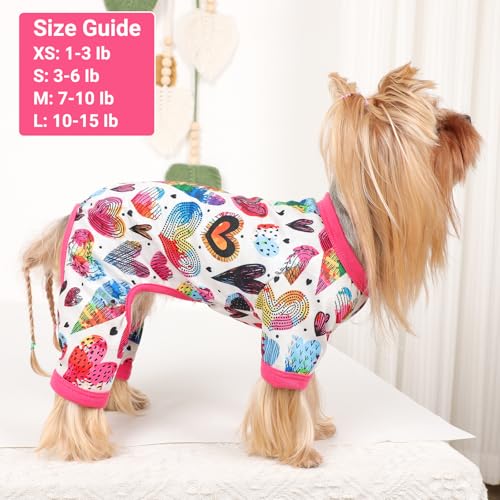 Dog Pajamas Small Sized Dogs Stretchable Summer Dog Clothes Pjs 4 Legs Girl Boy Cute Soft Puppy Outfits Doggie Cat Jammies Jumpsuit Sleeper for Pet (Love Heart / Large (Chest 17in ))