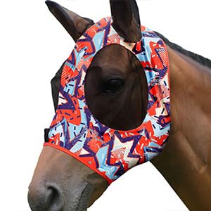 Super Comfort Stretchy Fly Mask Large Eye Space with UV Protection Soft on Skin with Breathability Orange Geo Print S (S / Orange Geo Print)