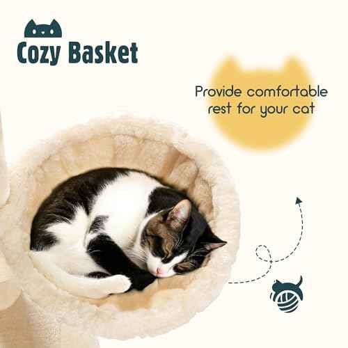 65in Multi Level Large Cat Tree Tower for Indoor Kitties (Beige)