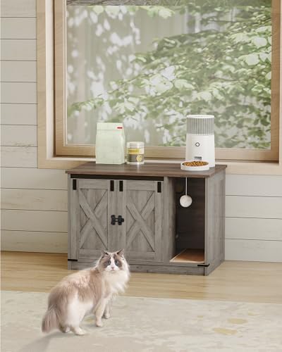 Cat Litter Box Enclosure (31.5"L x 19.7"W x 20.9"H / Light Ivory and Brown)