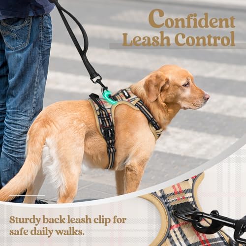 Dog Harness No Pull for Small Dogs with 2 Leash Clips (Small / Beige Plaid)