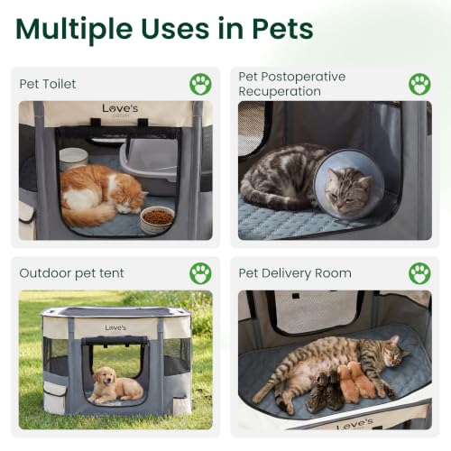 Dog Playpen Cat Puppy Pen (Gray green with Pad / Small)