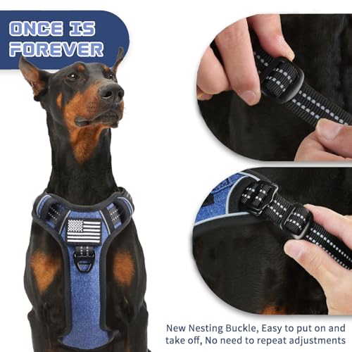 Tactical Dog Harness for Small Dogs No Pull (Denim Blue / S(Neck:13-16", Chest:15-23"))