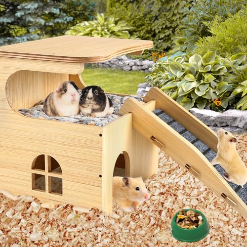 Thickened Board Double Layer Guinea Pig Castle with Stairs & Mat