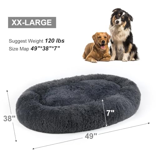 Calming Dog Beds XXLarge Sized Dog Donut Washable Bed 49inchs (Dark Grey / 49.0"L x 38.0"W x 7.0"Th)