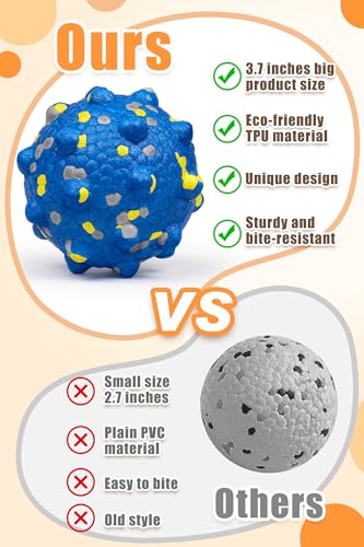 3.7'' Dog Balls for Dogs Aggressive Chewers Indestructible Tennis Durable Bouncy Interactive Dog Toy for Fetch Game Floating Balls (Blue-Large)