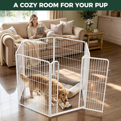 Homeplus Indoor Dog Playpen with Lick Mat (White / 40"H)