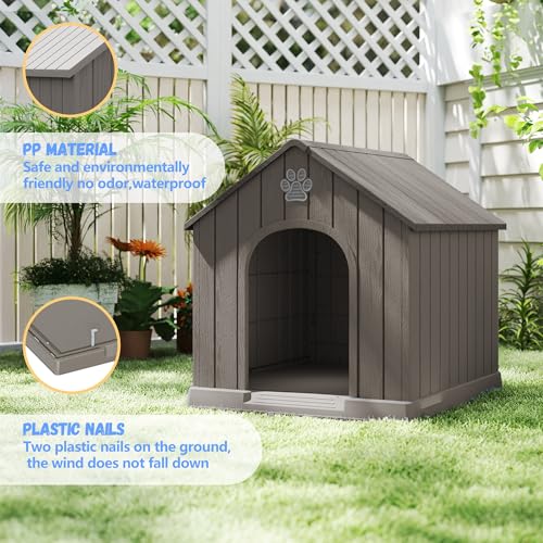 Dog House Resin Outdoor Dog Kennel (Grey / Small Dog: 26 Inch)