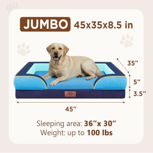 Orthopedic Dog Bed for Extra Large Dogs with Bolster (45.0"L x 35.0"W x 8.5"Th / New Jersey)