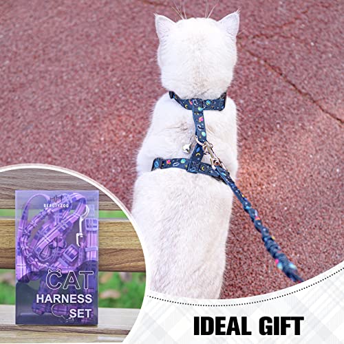 Cat Harness and Leash Set (Medium(Chest: 14"-22") / Black Star&Moon)
