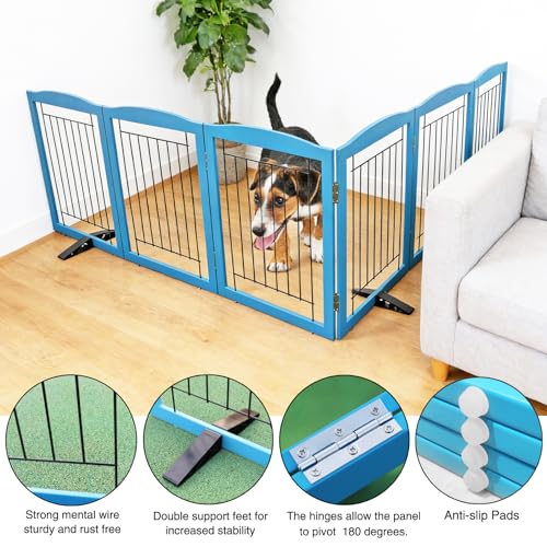 Freestanding Dog Fence Indoor (【6 Panels】120''w x 24''h / Blue)