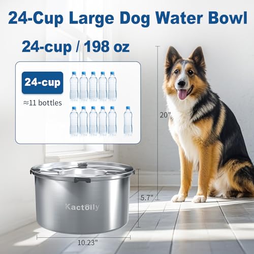 1.47 Gal Stainless Steel No Spill Water Bowl for Large Dogs (C: Polished Silver)