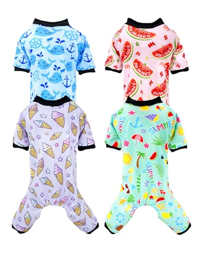 4 Pack Ice Cream Dog Pajamas for Extra Small Doggies (X-Small)