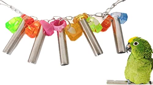Bird Stainless Steel Bells Pipe Bite Toy Hanging Swing Stand String Chew Toy Durable for Small Parrot Parakeet Cockatiel Conure Lovebird Budgie (Toy C)