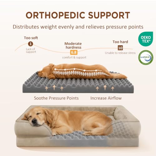 Waterproof Orthopedic Dog Beds for Large Sized Dog (38.0"L x 25.0"W x 7.0"Th / Light Brown)