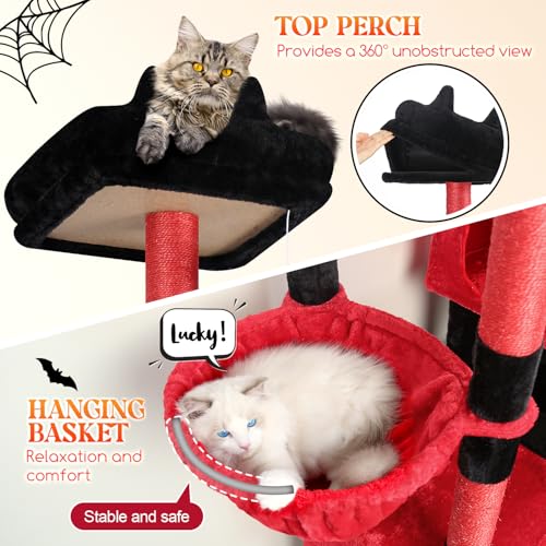 Extra Large Gothic Cat Tower for Big Cats 20 lbs (81 inch / Red Black)