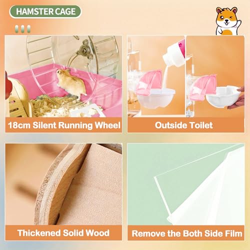 8 in 1 Clear Acrylic Hamster Cage with All Accessories (13.4"L x 10.2"W x 12.6"H / Pink)