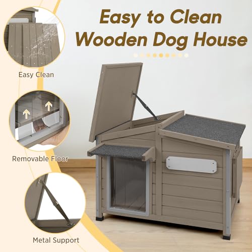 Outdoor Wooden Dog House for Small & Medium Dogs (Grey / 43.5"D x 29.5"W x 33.5"H)