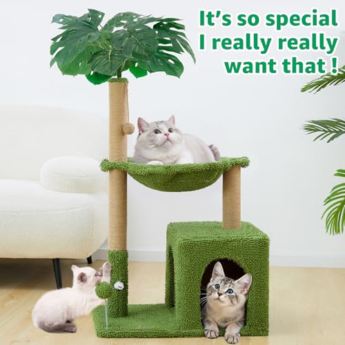 38'' Cat Tree Condo with Hammock Cat Tower with Scratching Posts Green Large (Green / 48‘’)