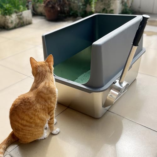 Cat Litter Scoop Deep Shovel (Long Handle-For particles up to 3 mm / Silver)