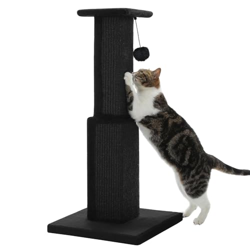 Large Cat Scratching Post 32" Tall Black Cat Scratcher (Dark Black)