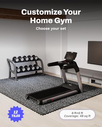 0.79in Thick 48 Sq Ft Exercise Equipment Mats (Black/White / 48 Sq Ft (12 Tiles))