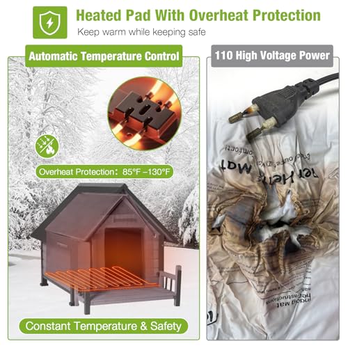 Heated Dog House for Outside Insulated Dog House Outdoor Weatherproof with Safe Heated Pad
