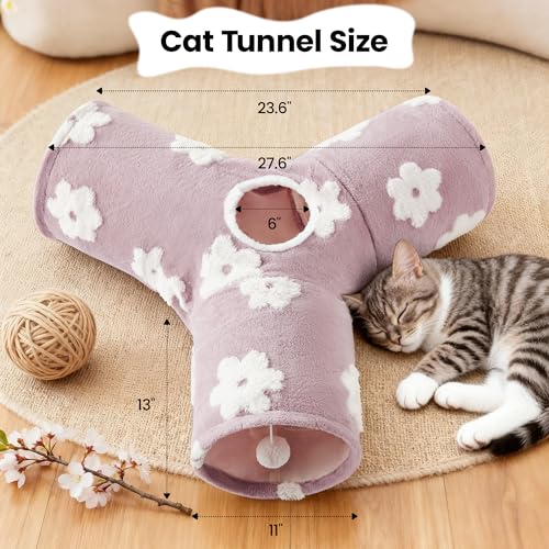 Cat Tunnel, 3-Way Collapsible Toy for Indoor Cats, Burlwood (Daisy Burlwood / Small)