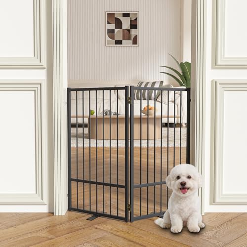 Full Metal Freestanding Dog Gate with Door (【2 Panels】40"W*36H" / Black)