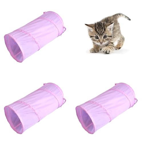 Cat Tunnel for Indoor Small Cats Kittens Rabbits (20 Inch (Pack of 3) / Light Pink)