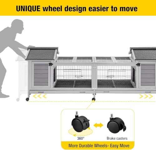 Rabbit Hutch with Run (Grey / 80.12" x 22.82" x 28.64")
