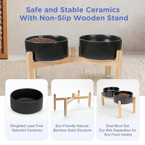 Elevated Dog Bowls Ceramic (7.3 in - 5.3 cups / Black)