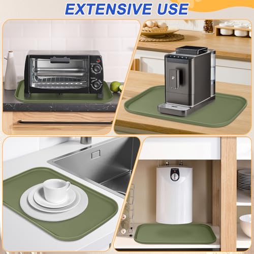 Waterproof Silicone Pet Food Mat with Raised Edge for Dog & Cat (Light Olive Green / 19"L x 12"W)